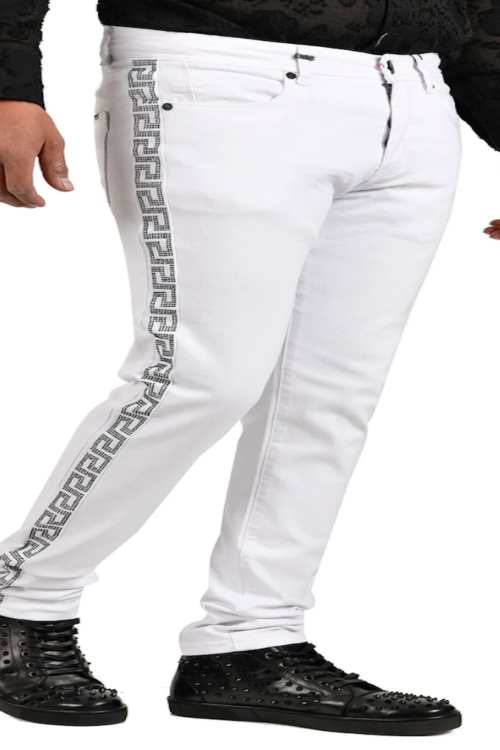 Jeans Grecas Blanco/Plateado